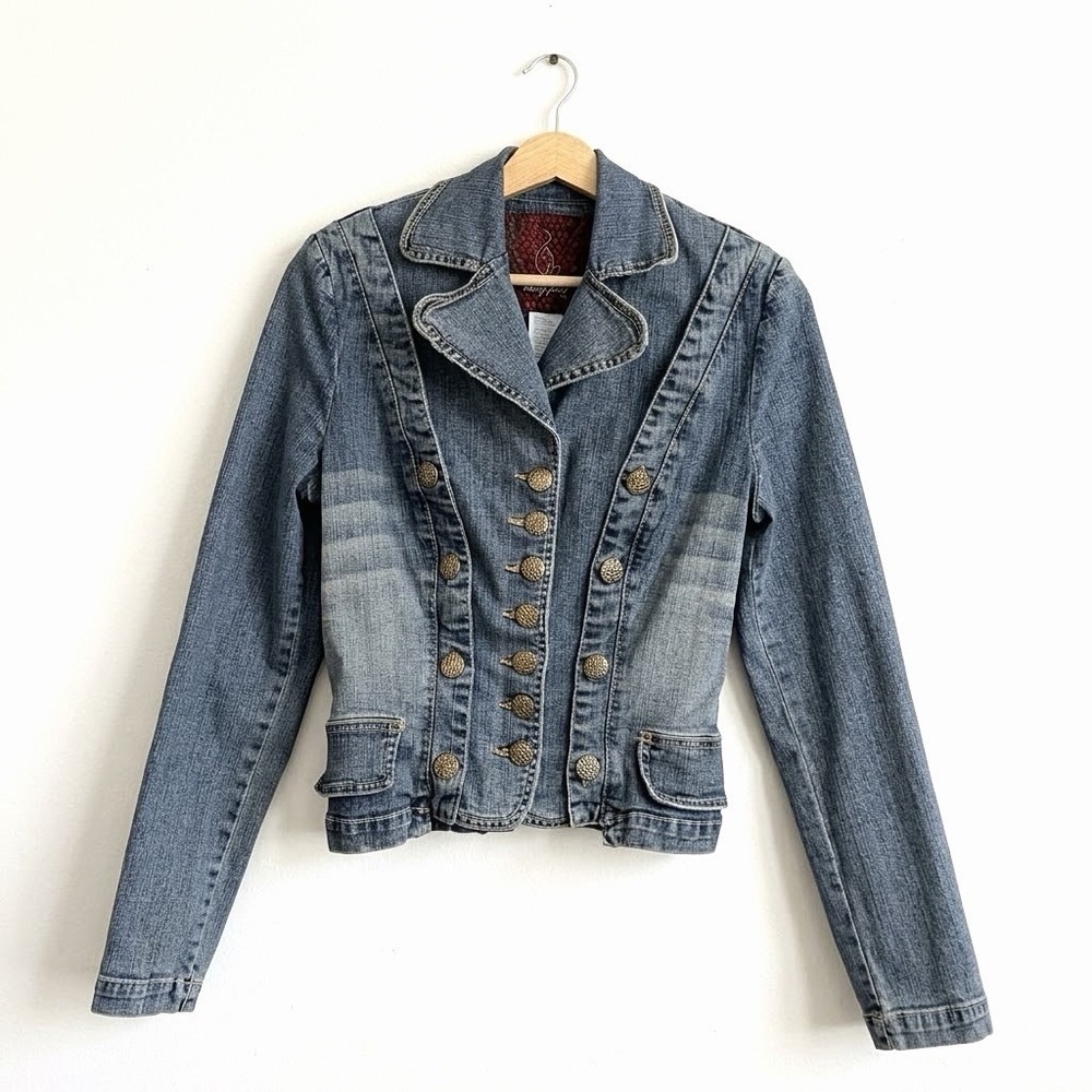 Y2K Baby Phat Denim Military Double Breasted Blazer Jacket